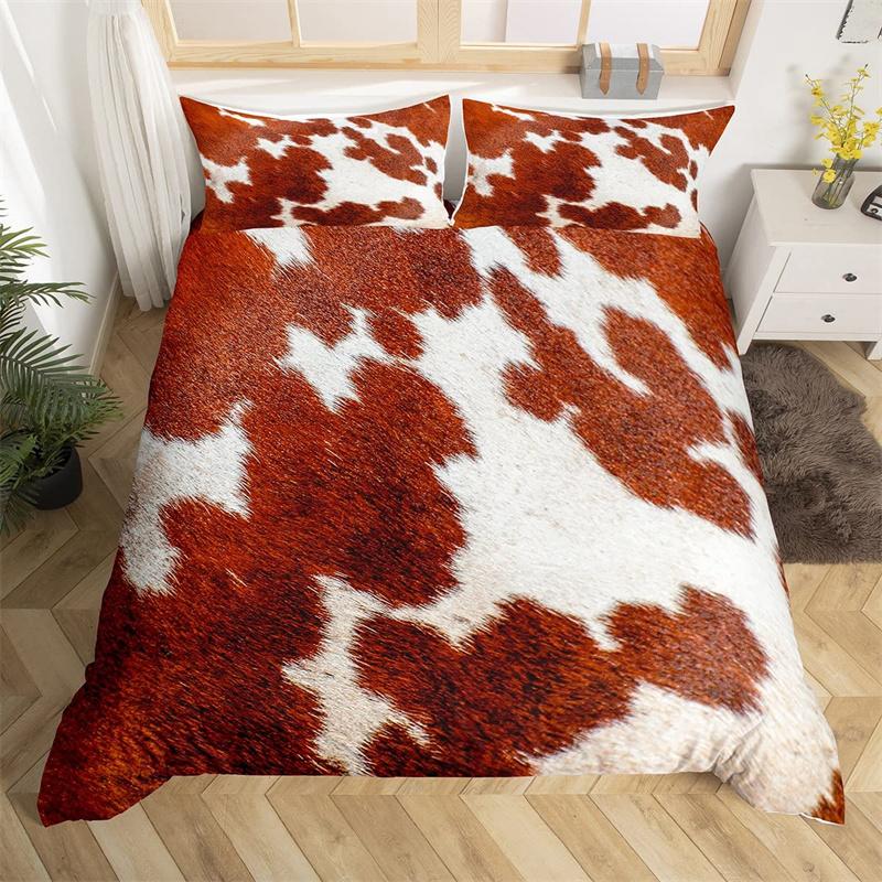 Cowhide Duvet Cover Queen Microfiber Western Farmhouse Animal Skin Fur Bedding Set 2/3pcs For Kids Teen Cattle Cow Quilt Cover