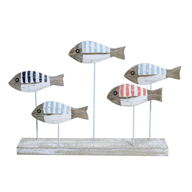 Colored Solid Wood Fishes Sea Wooden Crafts for Kindergarten Decor Mediterranean Style Ocean Series Carved Fish Home Decor