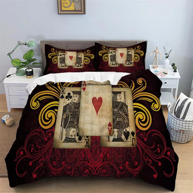 Poker Duvet Cover Twin Queen Size Dice Bedding Set Game Player Comforter Cover Playing Modern Game Bedspread Cover for Men Women