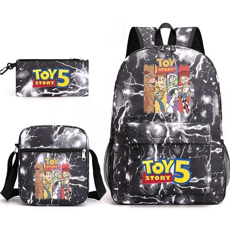 Toy Story Cartoon Print Oxford Canvas Backpack With Zipper Closure For Casual Travel Teens