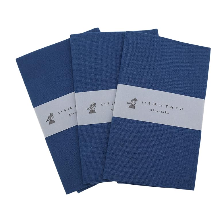 Iroha Colored Solid Tenugui Hand Set of Indigo Made In No Fray Prevention 90 X 33 Cm Towels, 3, 100% Cotton, Blue, Japan, Treatment,