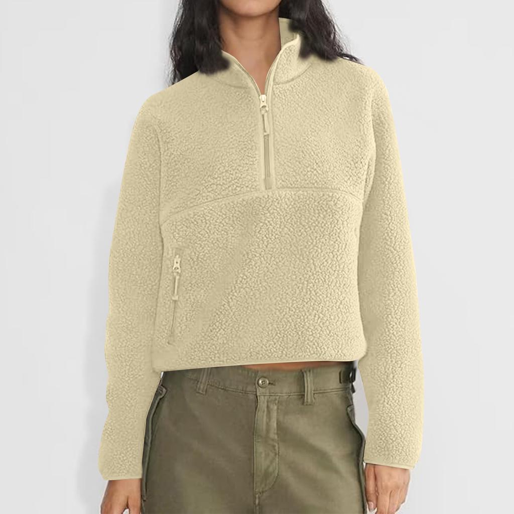 Women's Short Half-Zip Fleece Sweatshirt Plush Warm Cardigan