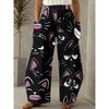 Süße schwarze Katze all over schwarzer Boden weite Hosen
