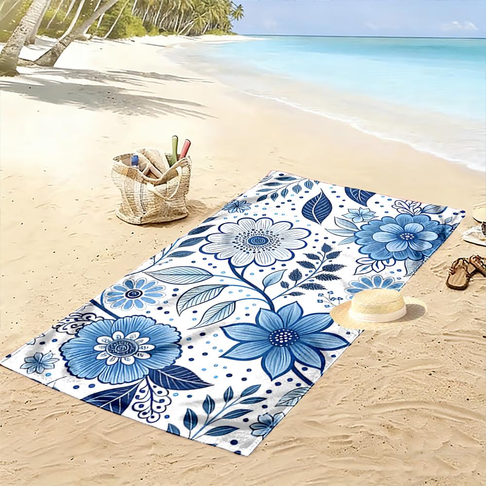 Blue Floral Pattern Design Beach Towel Beach towel quick-drying for travel outdoor sports jogging beach and swimming