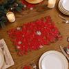 4 Pcs Christmas Embroidered Flower Rectangular Table Mats 11.02x16.93in Red and Green Placemats Table Doily for Home and Kitchen