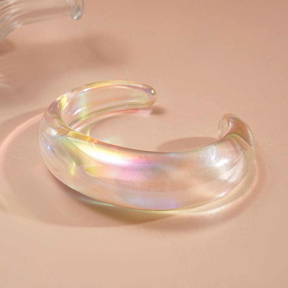 Colorful Wide Cuff Bangle Geometric Transparent Opening Bangle Jewelry Resin Bracelet  Women