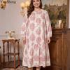 Camisón plisado de talla grande para mujer Pijama de manga larga Ropa para el hogar
