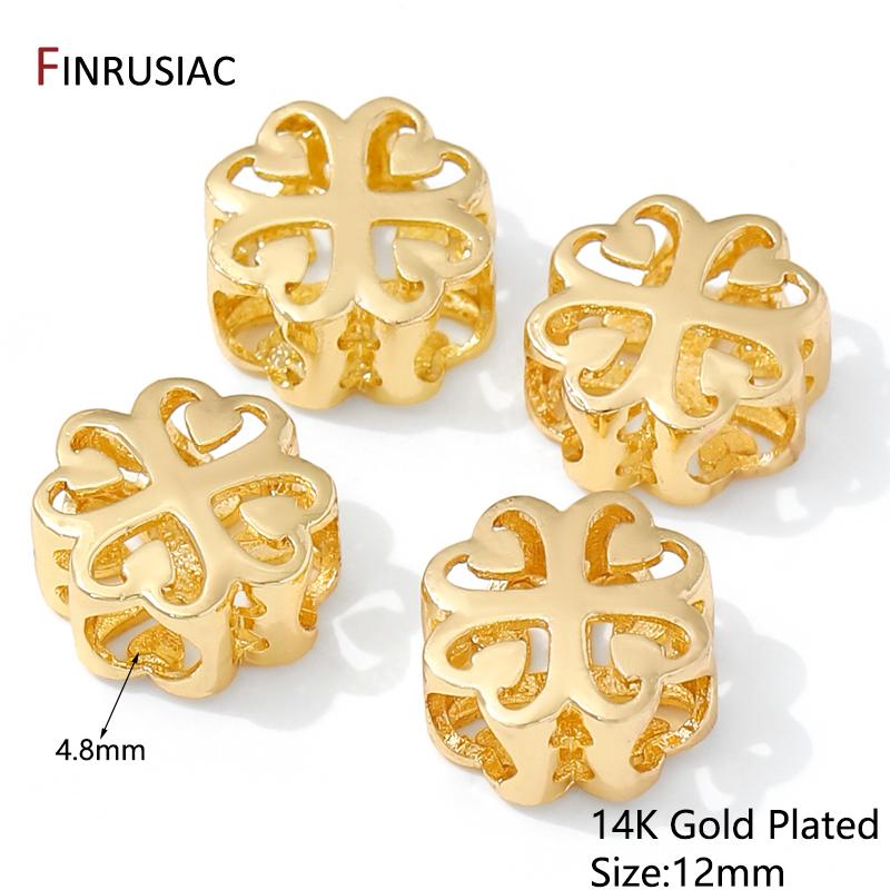 

14K Gold Plated Brass Metal Hollow Flower Spacer Shape Beads,Separators Beads For DIY Bracelet Jewelry Making Accessories 2 pieces