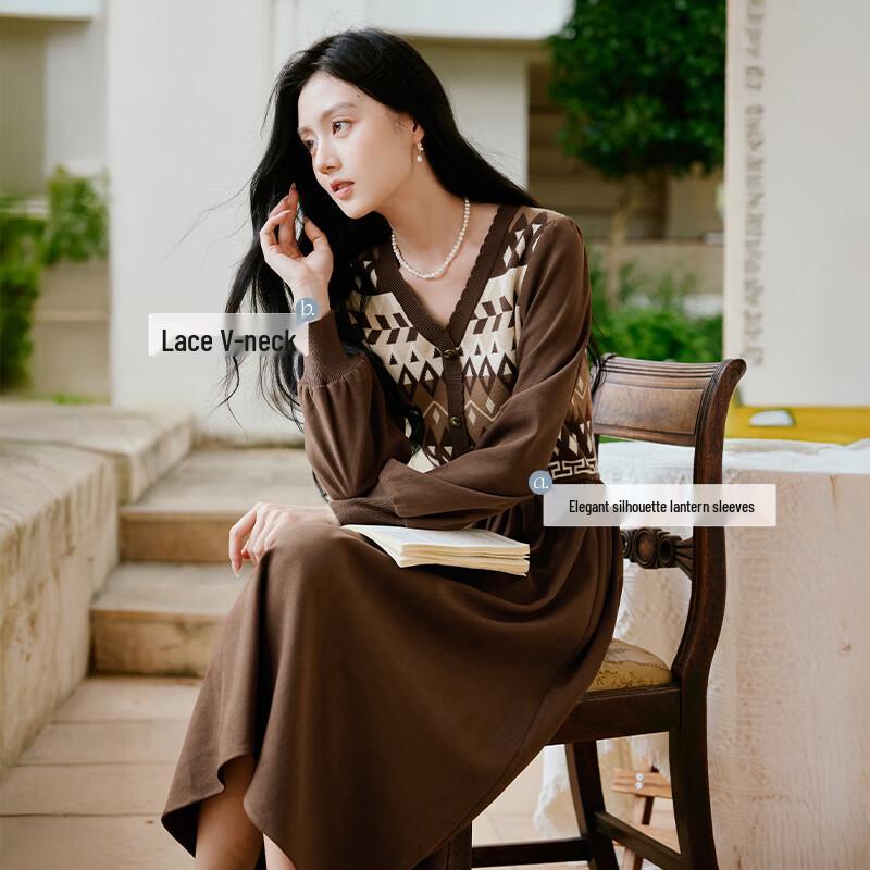 

Xiangying Bohemian V-Neck Knit Patchwork Dress S
