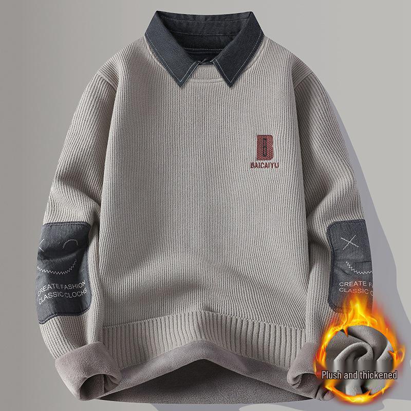 

Men s Youth Winter Plush Knit Sweater - Thick Inner Layer for Teens and Junior High Students 4XL 170-185 jin
