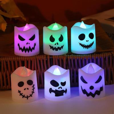 Halloween Ghost Candle Lights Fake Candles Centerpiece Decorative Fall LED Tealight for Eve
