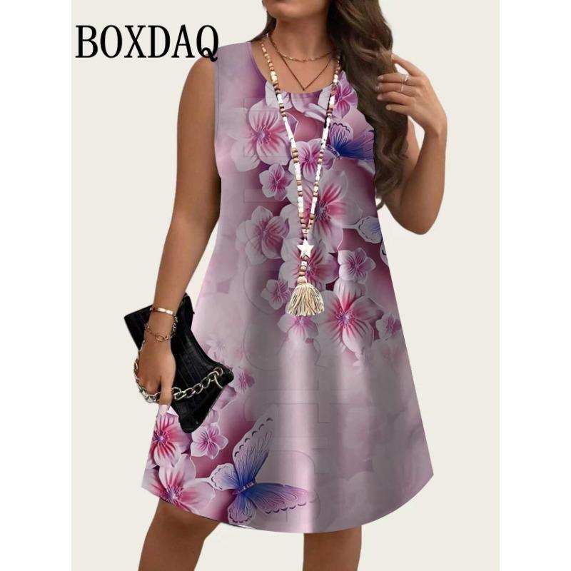 2026 Summer New Women's Sleeveless Dresses Plus Size Sundress Loose Dresses Beach Vacation Casual Floral Printed Women's Dresses