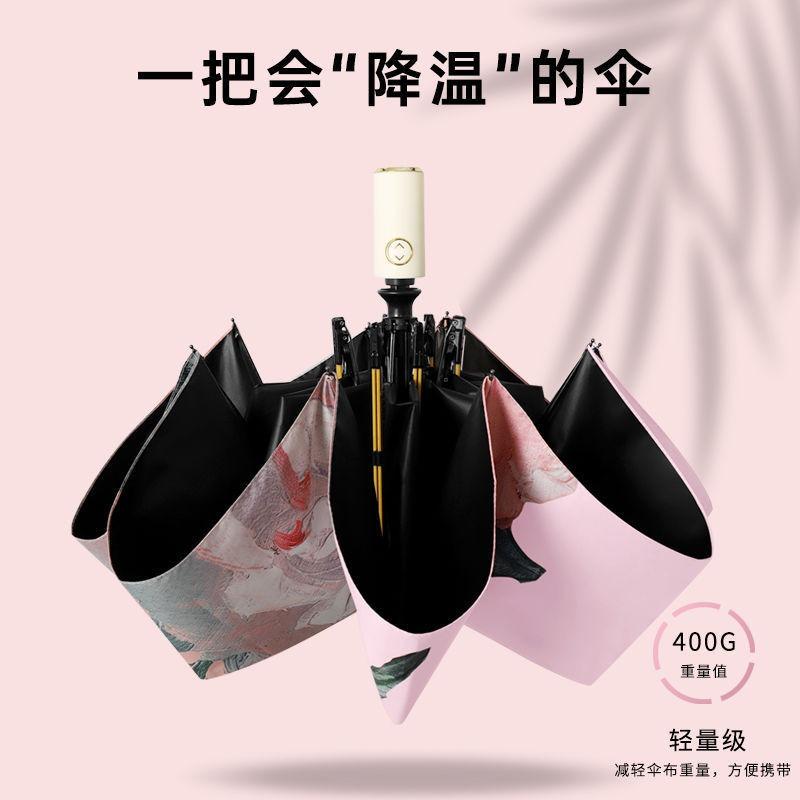 [5 Yuan Off for Newcomers] High-value Folding Automatic Umbrella, Sun and Rain Shading Oil Painting Sun Umbrella