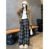 Coffee plaid woolen wide-leg pants women's new autumn clothing lazy and relaxed high waist thin straight-leg pants