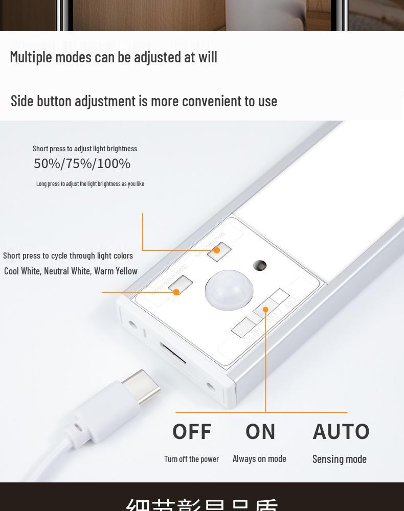 Rechargeable LED Motion Sensor Night Light Strip for Cabinets and Wardrobes
