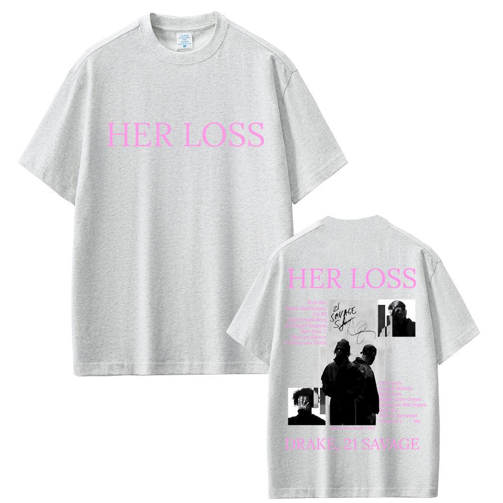 Rapper Drake and 21 Savage Her Loss Album Graphic T-shirt Unisex Hip Hop Fashion Pop Music T Shirts Casual Cotton Vintage T-shirts