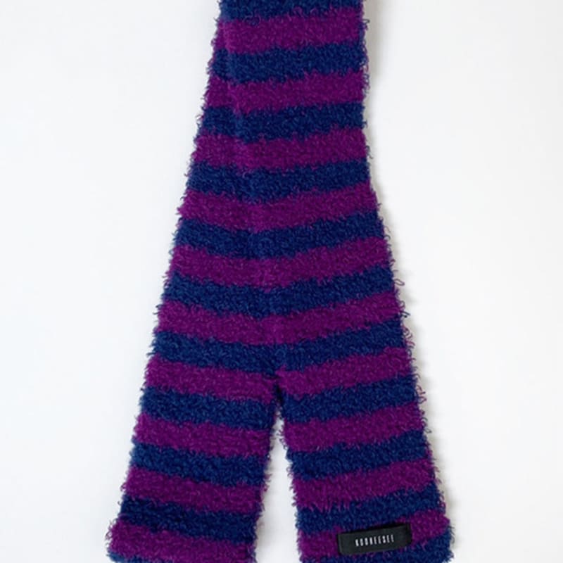 

KOOKEESEE Hairy Stripe Knit muffler (Navy/Purple) Navy Purple