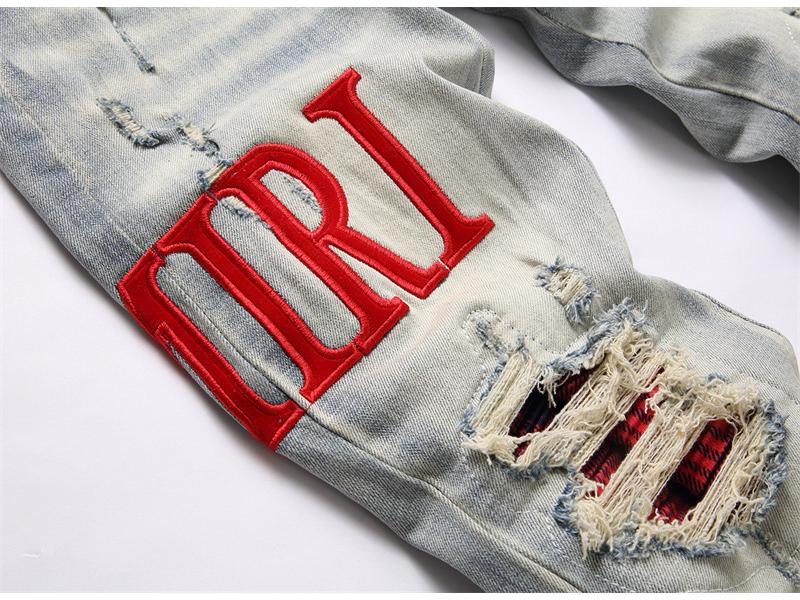 AM Jeans europeni retro pentru bărbați, ușor rupți, slim-fit, elastici 3835
