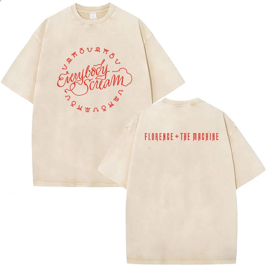 

Vintage Washed Florence The Machine Everybody Scream Tour T Shirts Men s Women Gothic Hip Hop Punk Short Sleeve T-shirt S