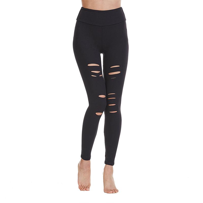 

Европейские и американские джинсы с высокой талией больших размеров с рваными деталями - женские фитнес-леггинсы с вырезами и эффектом лифтинга ягодиц M чёрный