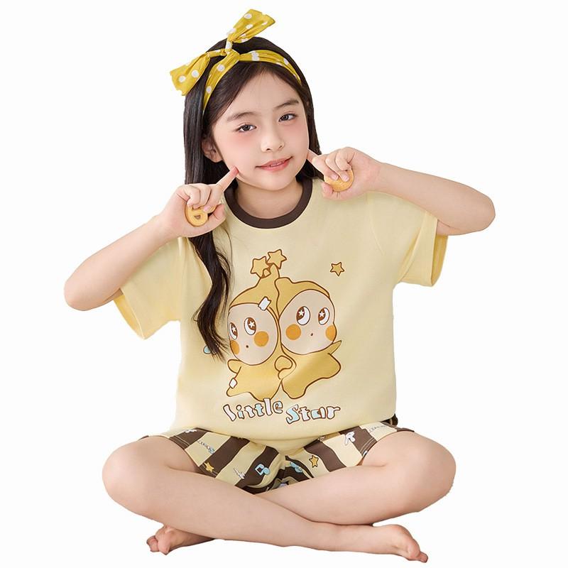 Girls Cotton Pajama Set Short Sleeve Cartoon Print Sleepwear Kids 8 Years