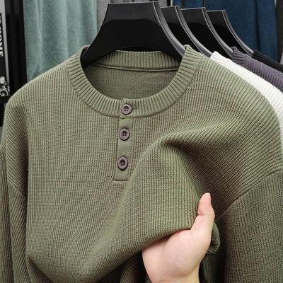 Men's Retro Round Neck Button Knit Sweater – Casual, Warm, and Versatile for Autumn/Winter