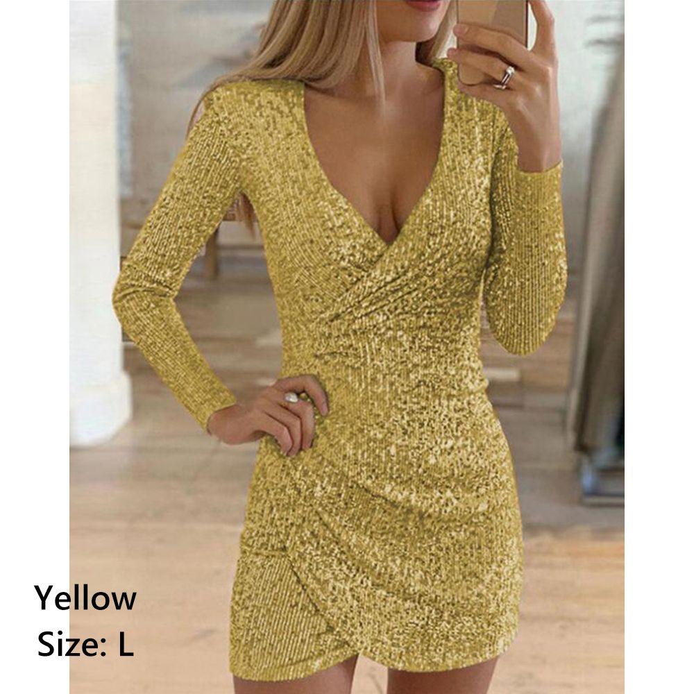 Bling Clubwear V-Ausschnitt Party Abendkleider Bodycon Partykleid Ballkleid Pailletten Minikleid