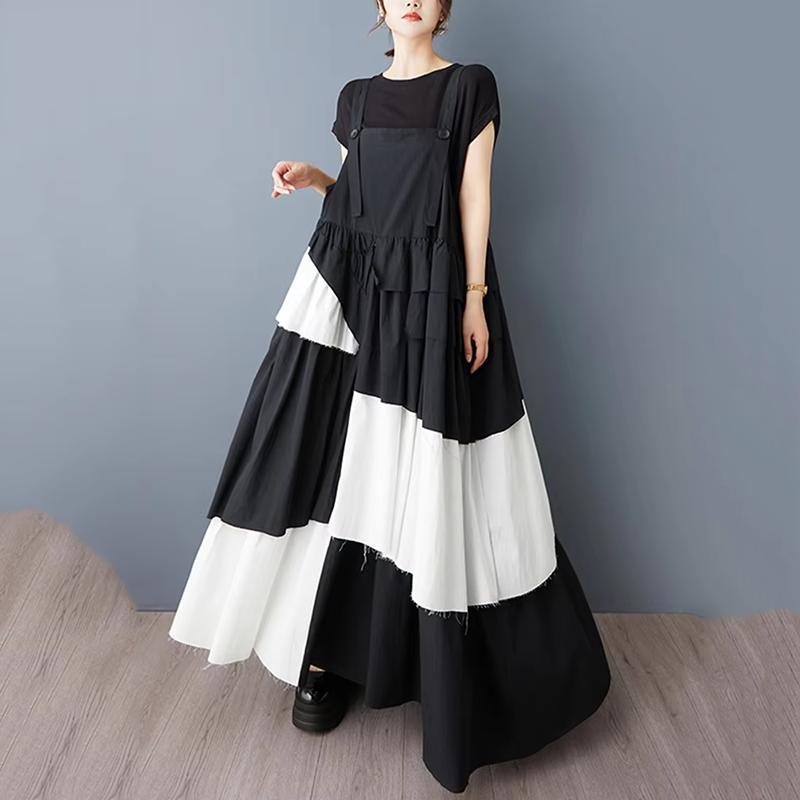 Xitao Asymmetric Patchwork Contrast Color Dress  GYX1588