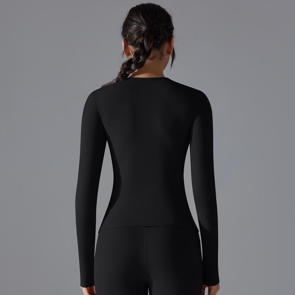 New Double-sided Brushed Solid Color Long Yoga Suit With Long Sleeves, High Elasticity And Breathability For Sports Running