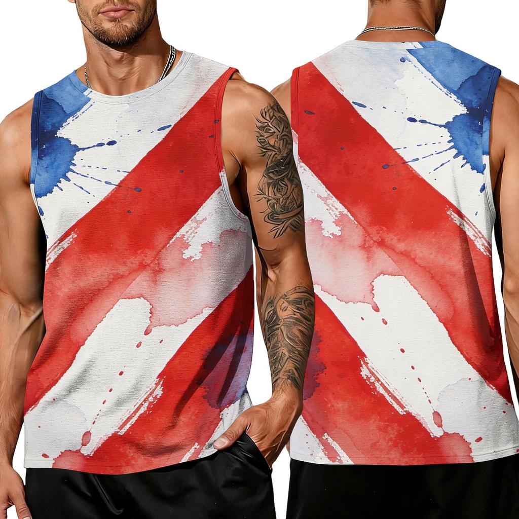 Mens Sleeveless Casual Tank Top with Abstract Paint Print Athletic Fit Breathable Lightweight Sports Vest for Summer Workout Gym Training