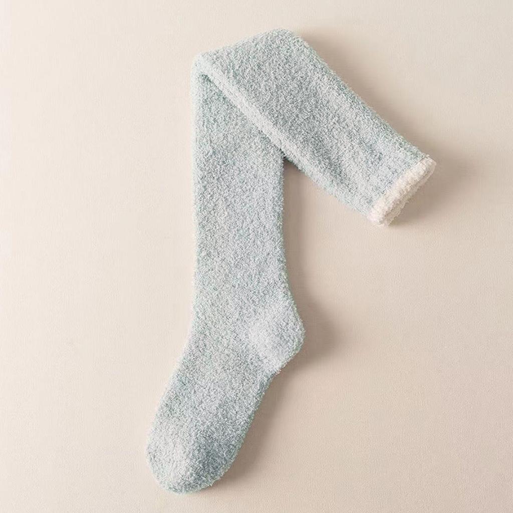1 para damskich ciepłych pluszowych skarpet do uda zimowe koralowe polarowe skarpetki za kolano długie do domu spania na podłodze jednolite kolory
