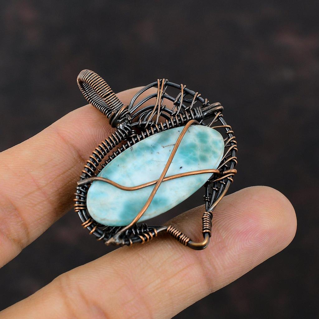 Larimar Pendant Copper Wire Wrapped Pendant Designer Gemstone Pendant Copper Jewelry Handmade Pendant Wire Wrap Larimar Jewelry Gift For Mom