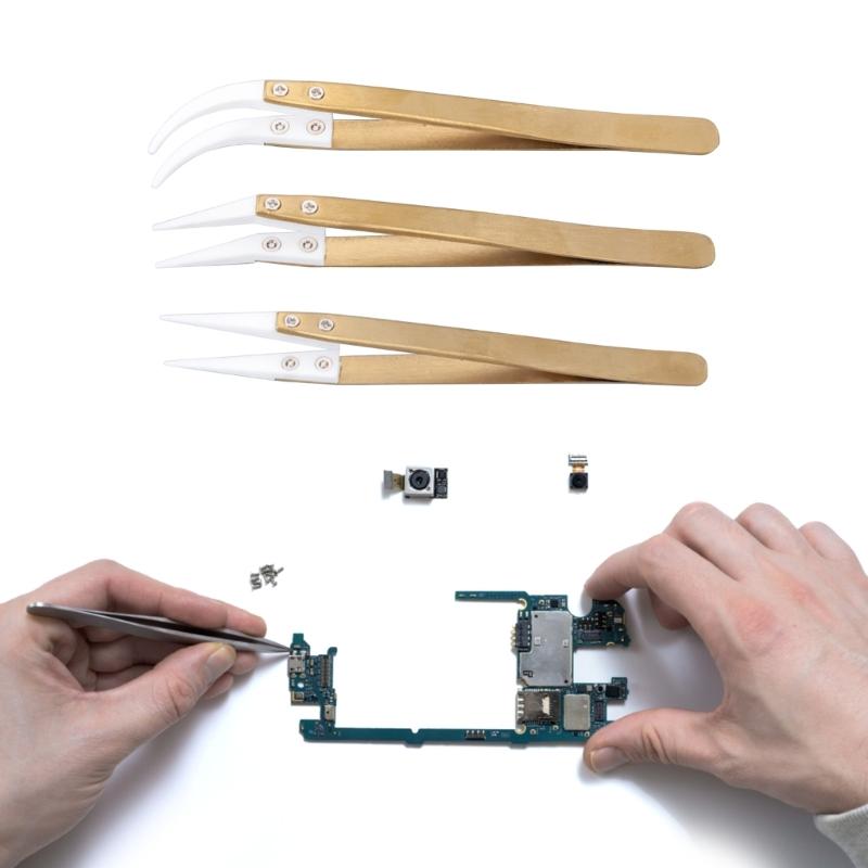 Pinzeta Průmyslové použití Reverzní pinzeta Keramické pinzety 1 sada Zakřivená rovná špička Vysoce přesné sklíčidlo 3ks