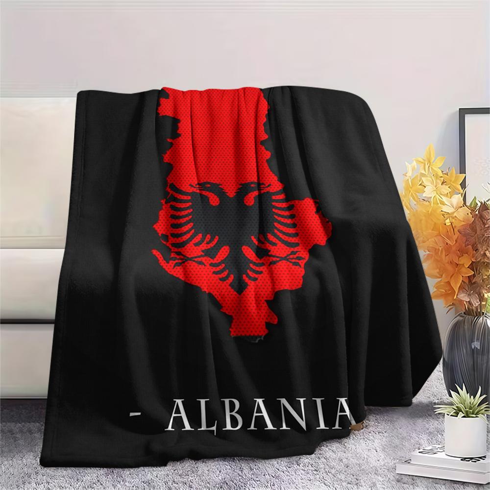 1pc Republic of Albania Print Flannel Blanket, High Quality Comfortable for All Seasons, Home Decor, Warmth and Comfort, Perfect for Christmas Gifts79