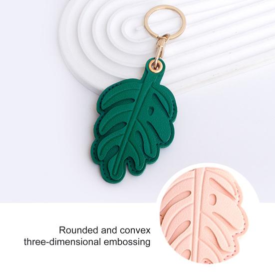 Keychain Pendant Monstera Leaf Shape Key Holder Imitation Leather Access Card Cover Bag Charm