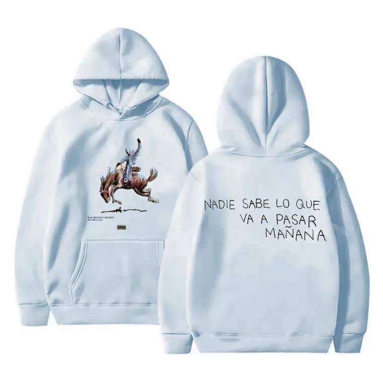 Men Woman Fleece Oversized Hoodies Hip Hop Rapper Bad Bunny Nadie Sabe Lo Que Va A Pasar Mañana Hoodie Men's Hoody Sweatshirts