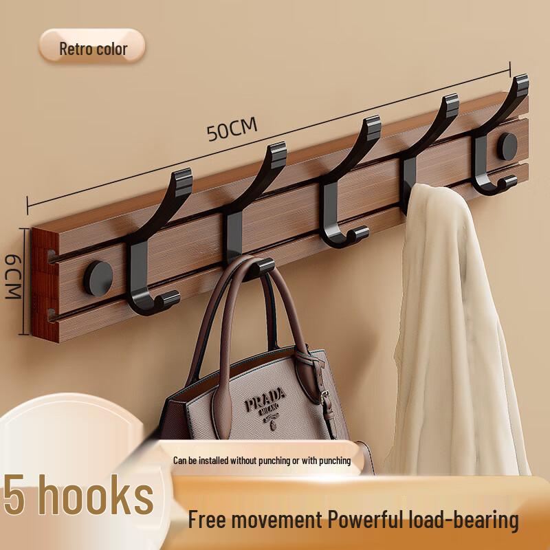 Bamboo Wood Wall-Mounted Coat Rack