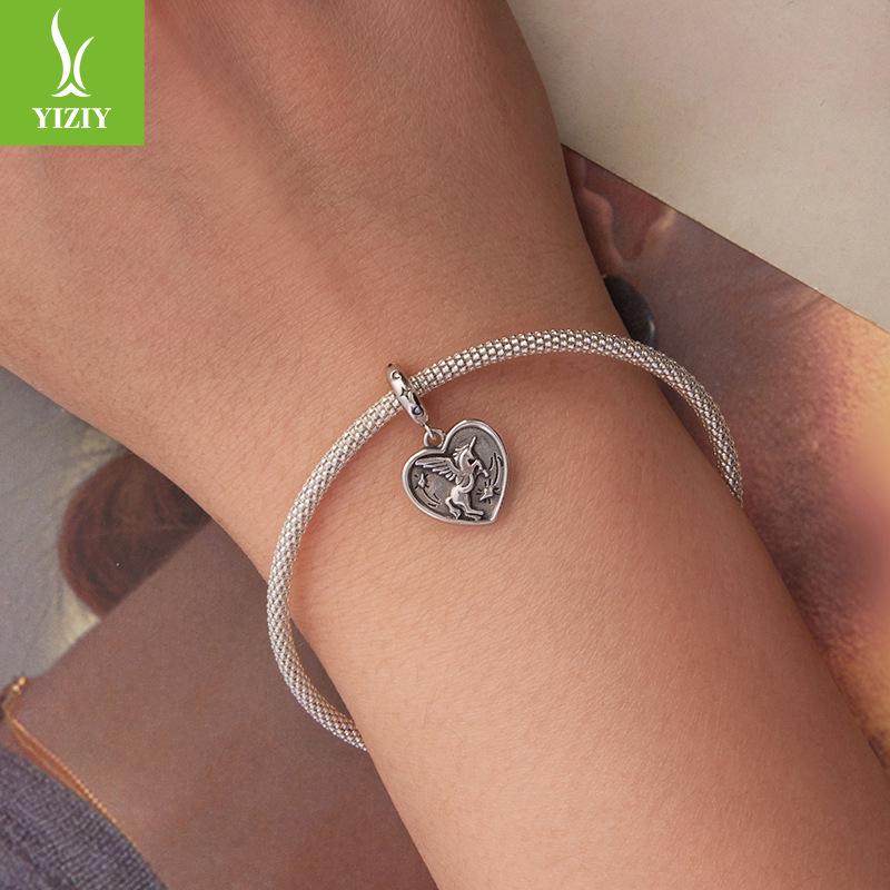 Love Unicorn Diy Pendant Jewelry Accessories, Niche Star And Moon Button Head S925 Sterling Silver Beads