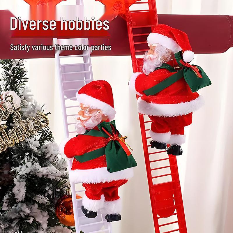 Red Climbing Santa Claus with White Ladder for Christmas Decor