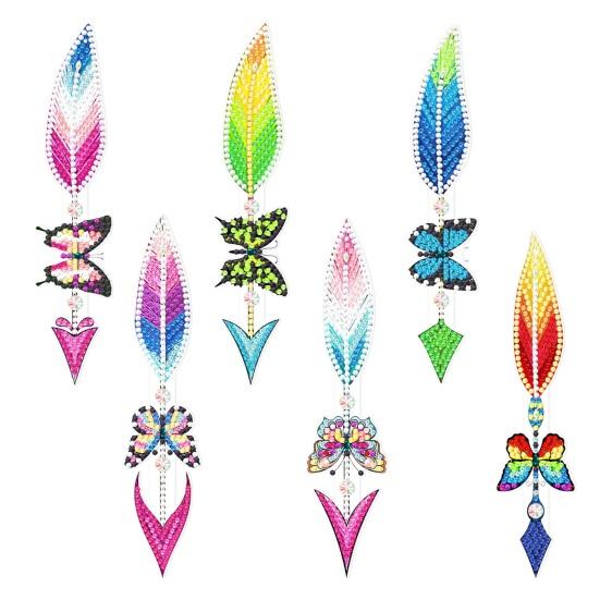 1 Set Diamond Painting Bookmark Bright Color Feather Butterfly Shape Elegant Page Markings