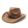 Western Cowboy Hat Off-White Men'S Ladies Outdoor Travel Hat Riding Hat Wool Top Hat Sunscreen Cowoy Hat