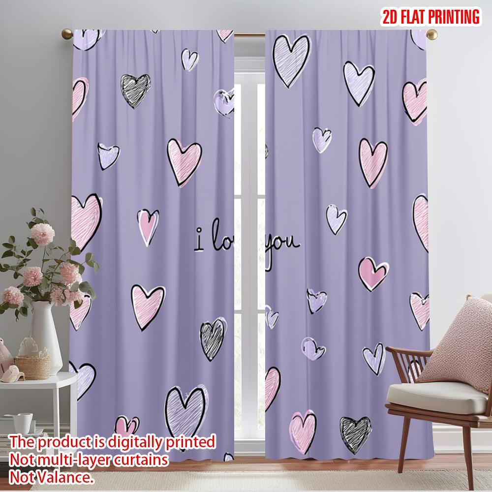 

2pcs,2D plane printing Light Filtering Curtains Scribbled Hearts Love Versatile Durable Polyester (without rod) Room Decor Ldeal 52.50×116.00 CM 2pcs