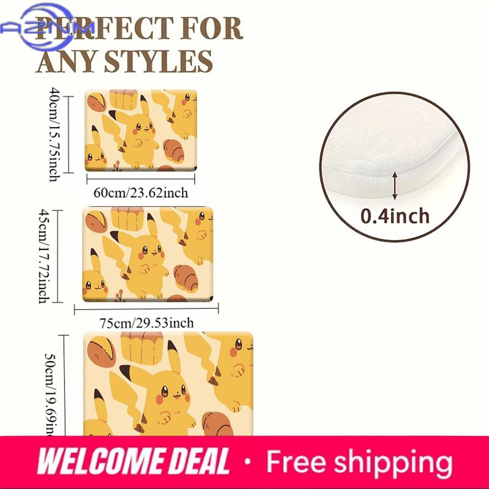 Cute Pikachu Croissant Print Soft Non-slip Absorbent Indoor Home Bathroom Kitchen Entrance Floor Rug Doormat Mat