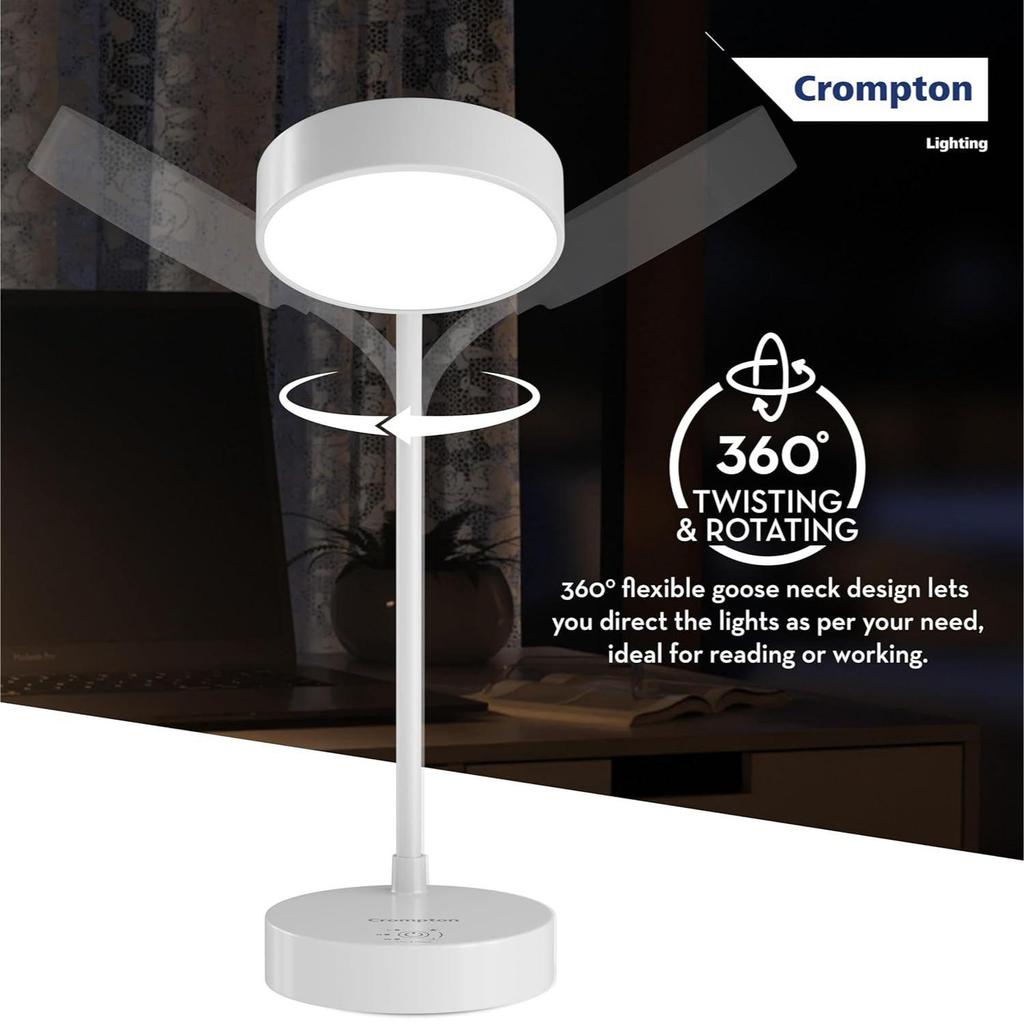 Plastic Deskmate 5W USB Rechargeable LED Desk Lamp | Flexible Neck, Colour-Changing & Smooth Dimming | Flame-Safe Design | Pack of 1