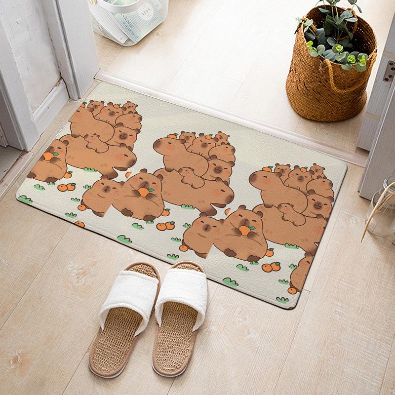 Cartoon Cute Capibala Floor Mat Household Short Pile Carpet Bathroom Non-slip Mat Capybara Animal Bedroom Mat