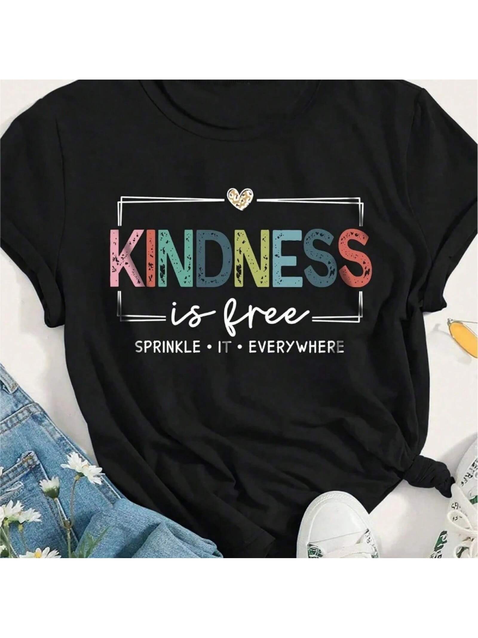 Kindness Is Free Printed Plus Size T-Shirt Summer Outfits Graphic Tees Wounisex Tops S