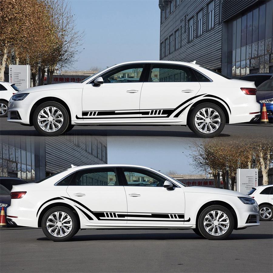 2pcs Car Side Stripes Graphics Vinyl Sticker Decals Racing Sport Car Stickers Auto Body DIY Car Accessories