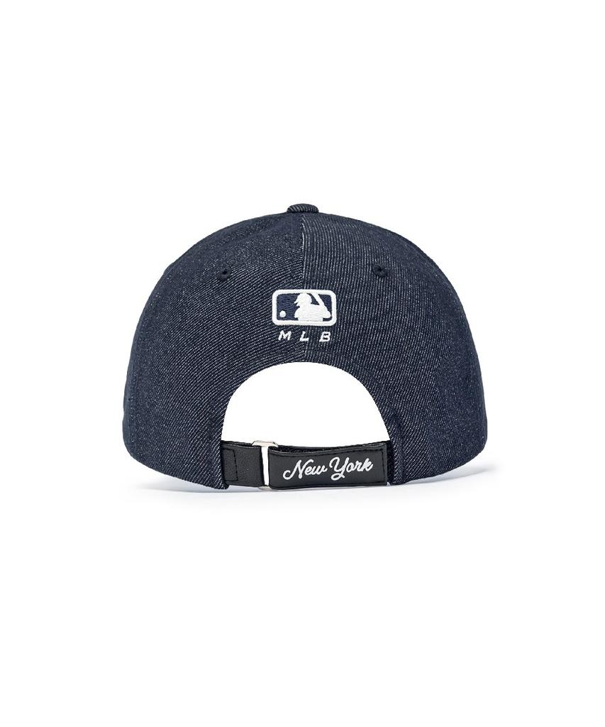 Emelbi Vintage Denim Curve Logo Unstructured Ball Cap Ny (Indigo)