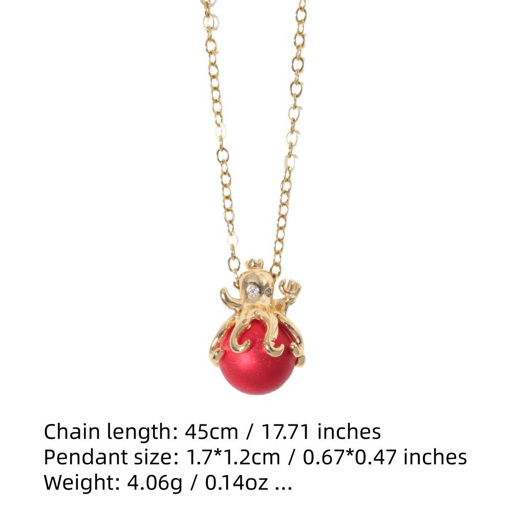 Trendy Octopus Red Bead Choker, Golden Tone Adjustable Chain, Fashion Cute Animal Pendant Necklace for Daily Wear