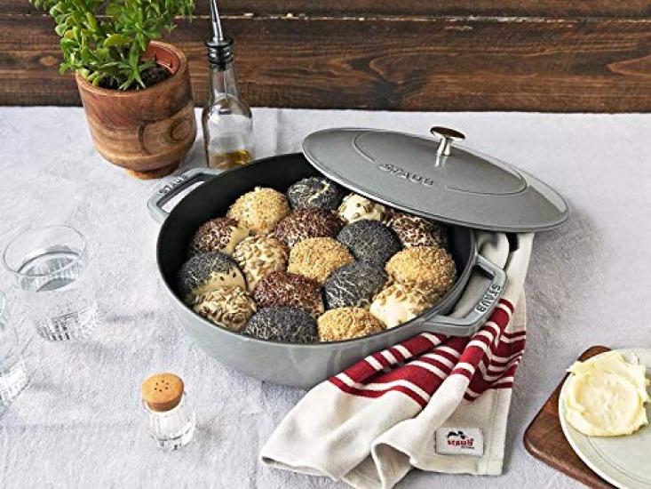 staub Pan Gray Large Hand Cast Enamel Pot Shallow Sukiyaki Compatible with IH Japanese Blaiser "Blazer Sauté 28cm" [Authorized Product] 40511-470
